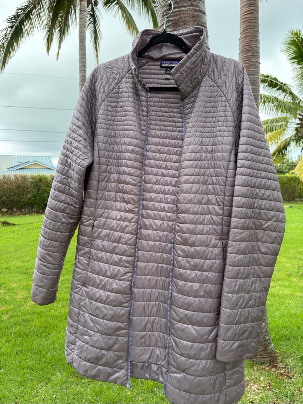 Patagonia Quilted Lightweight Long Puffer Jacket in Purple Gray